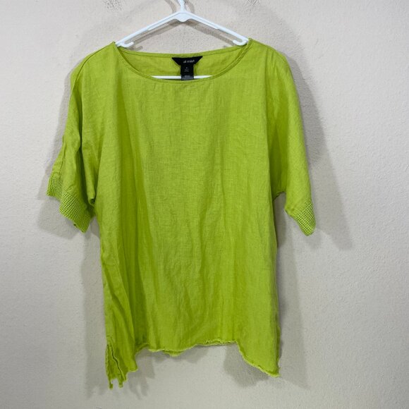 Ali Miles Linen Blend Size M Tunic Top Button‎ Detail Yellow Green Lagenlook - Picture 1 of 5